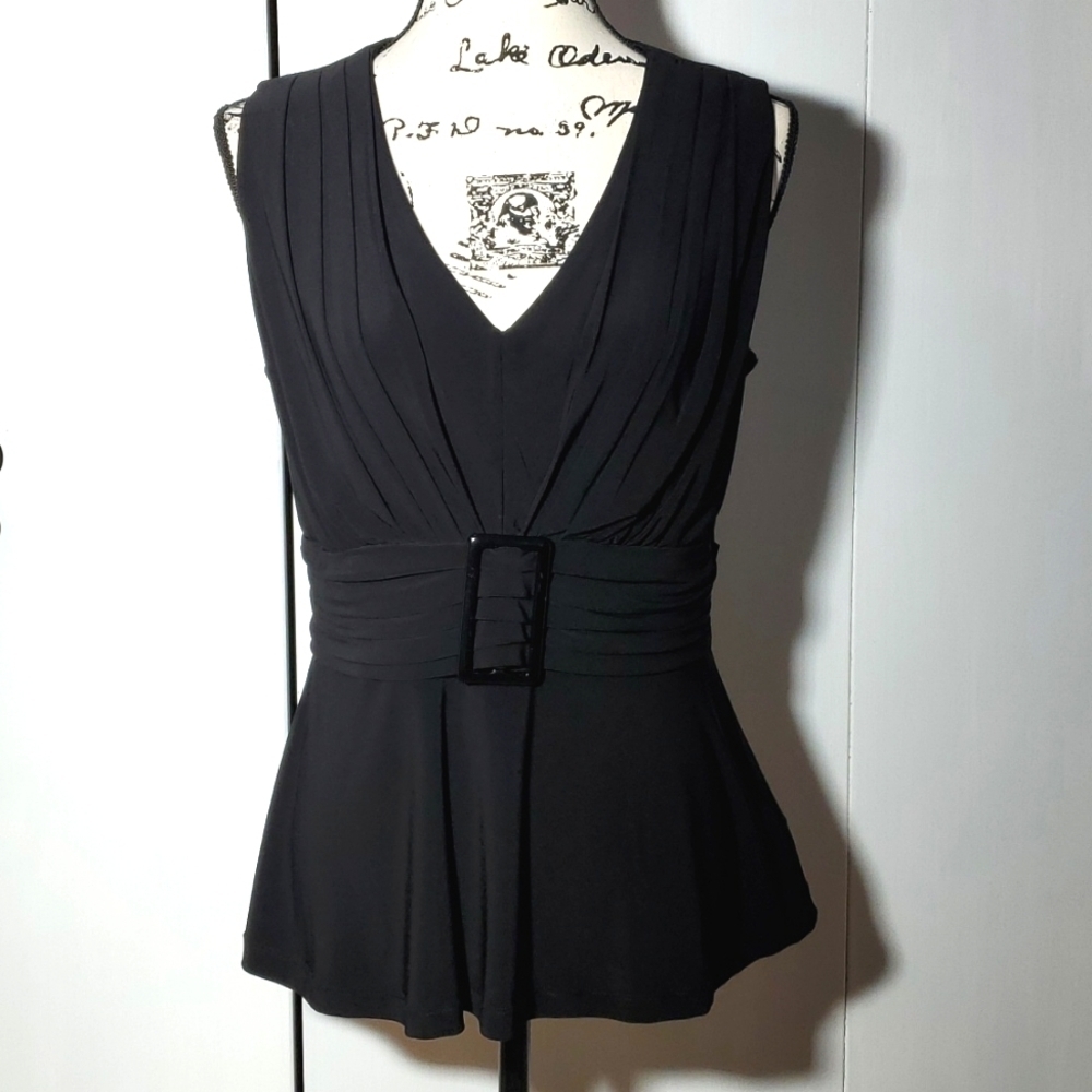 Danny & Nicole| Women's Black Elegant Belted Peplum Top Office Size 10 / Large